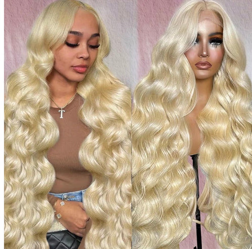 613 13x6 Lace Front Wig Human Hair 30 Inch Body Wave Blonde 200% Density